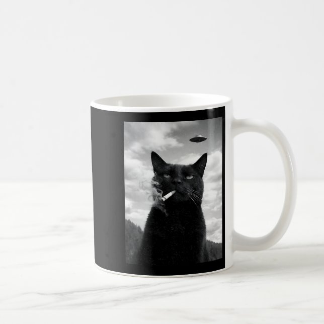 Cute Cat Ufo Meme Selfie Alien Coffee Mug (Right)