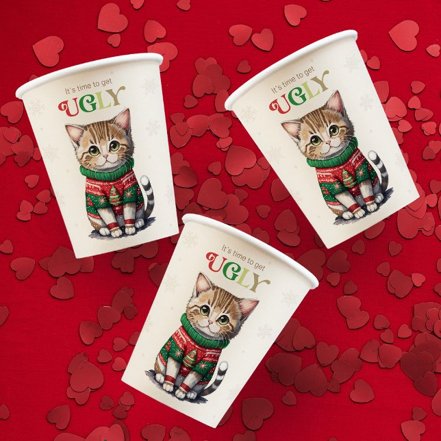 Cute Cat Ugly Sweater Party Paper Cups (Creator Uploaded)