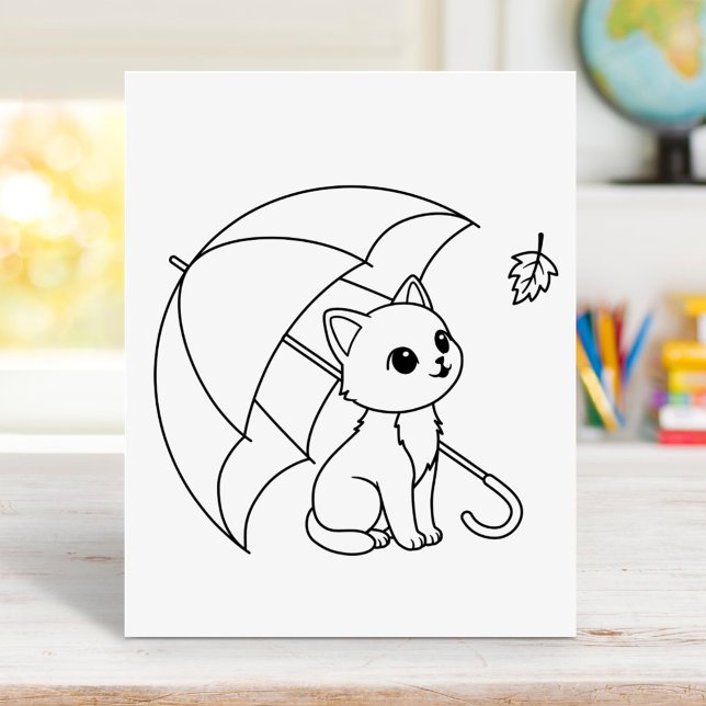 Cute Cat Umbrella Leaf Coloring Page Poster (Creator Uploaded)