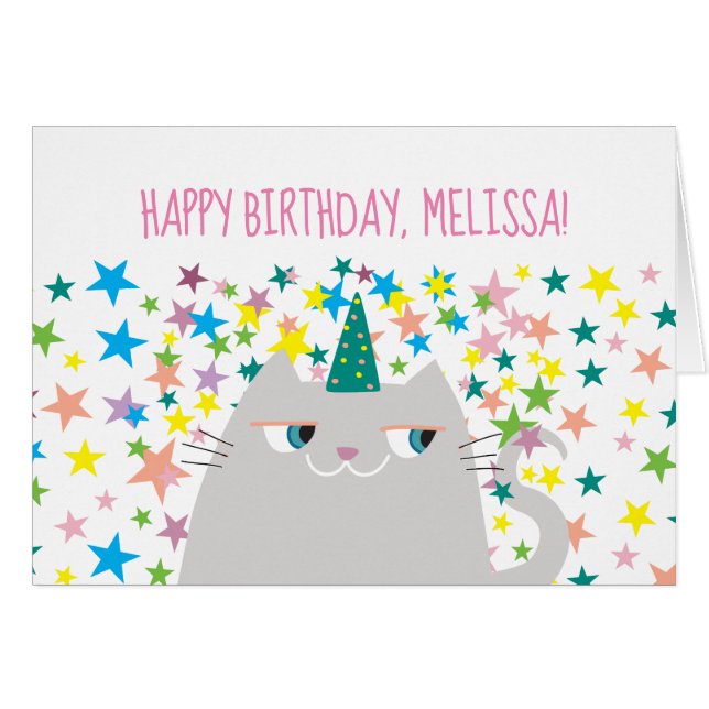 Cute Cat Unicorn Birthday Card (Front Horizontal)