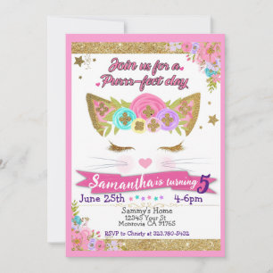 Cute Cat Unicorn birthday party invitation