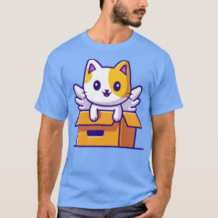 Cute Cat Unicorn Play In Box Cartoon T-Shirt