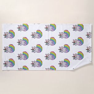 Cute cat unicorn rainbow beach towel