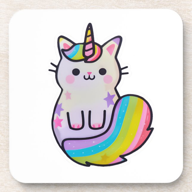 Cute cat unicorn rainbow coaster (Front)