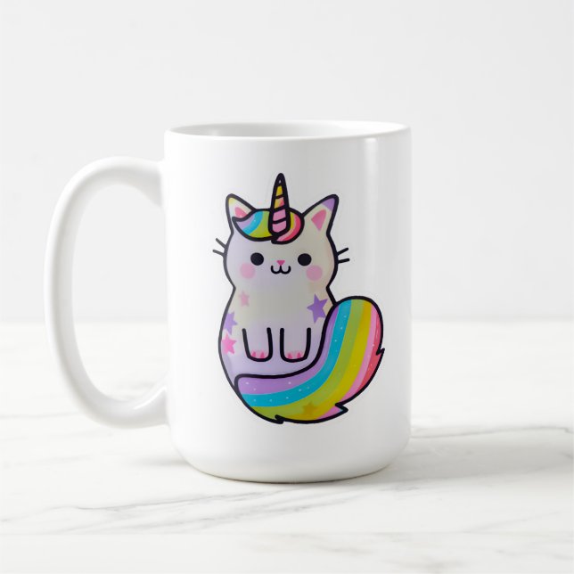 Cute cat unicorn rainbow coffee mug (Left)