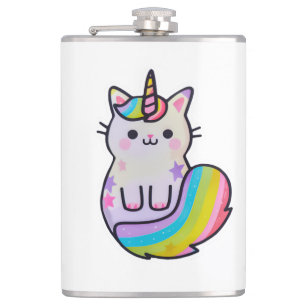 Cute cat unicorn rainbow hip flask
