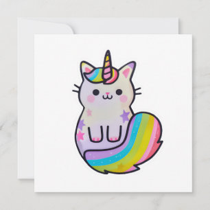 Cute cat unicorn rainbow invitation