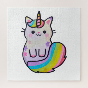 Cute cat unicorn rainbow jigsaw puzzle