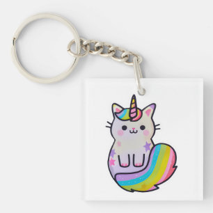Cute cat unicorn rainbow key ring