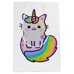 Cute cat unicorn rainbow medium gift bag