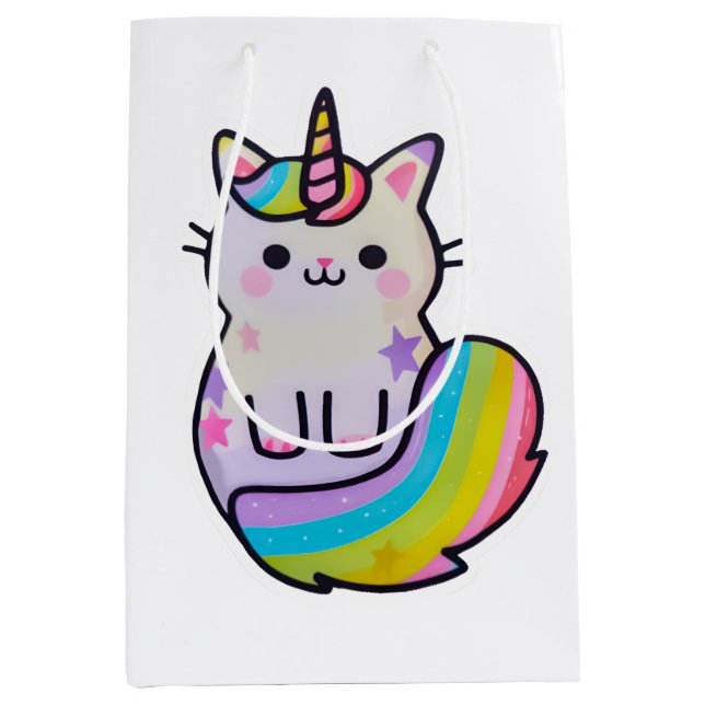 Cute cat unicorn rainbow medium gift bag (Front)