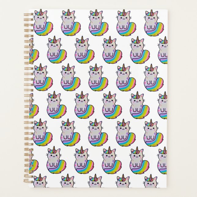 Cute cat unicorn rainbow planner (Front)