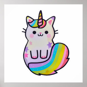 Cute cat unicorn rainbow poster