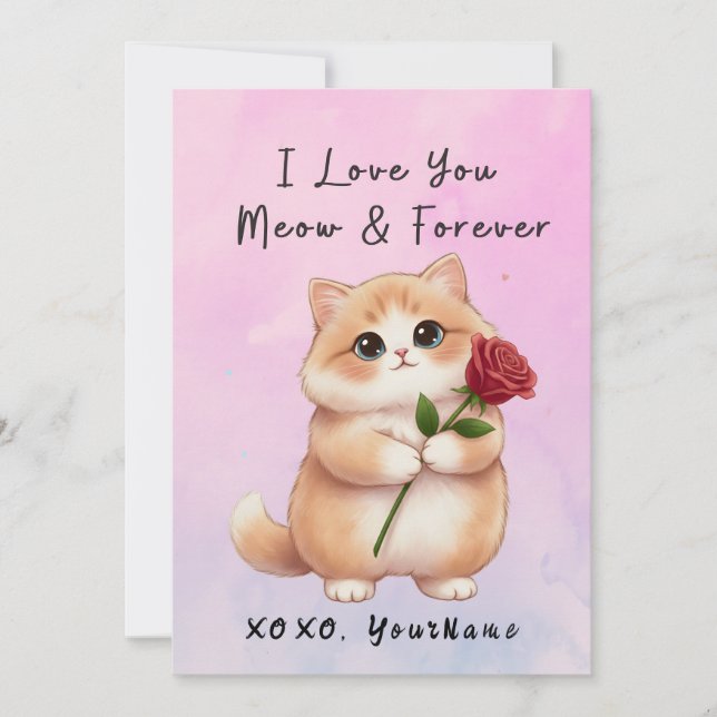 Cute Cat Valentine Card I Love You Meow & Forever (Front)