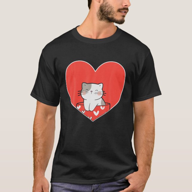 Cute Cat Valentine Heart For Kitten And Animal Lov T-Shirt (Front)