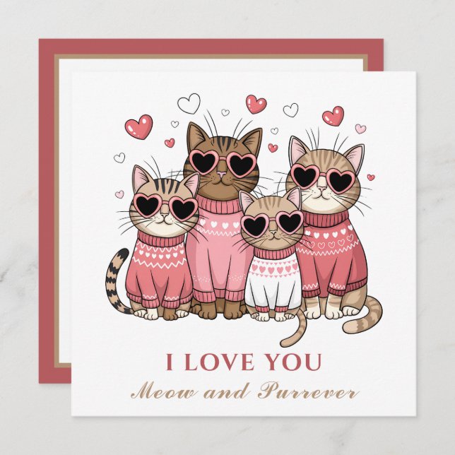 Cute Cat Valentine's day Card Cat Mum Pink (Front/Back)