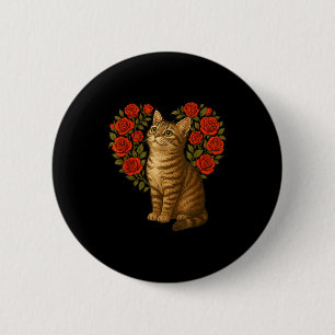 Cute Cat Valentines Floral Heart Funny Cat Lovers 6 Cm Round Badge
