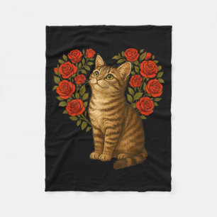 Cute Cat Valentines Floral Heart Funny Cat Lovers  Fleece Blanket
