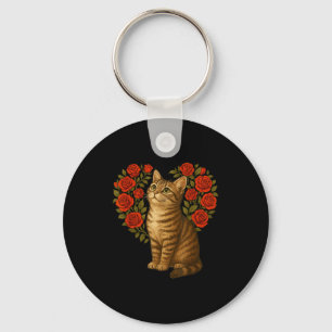 Cute Cat Valentines Floral Heart Funny Cat Lovers  Key Ring