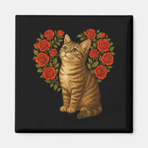Cute Cat Valentines Floral Heart Funny Cat Lovers Magnet