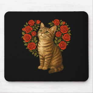 Cute Cat Valentines Floral Heart Funny Cat Lovers  Mouse Mat