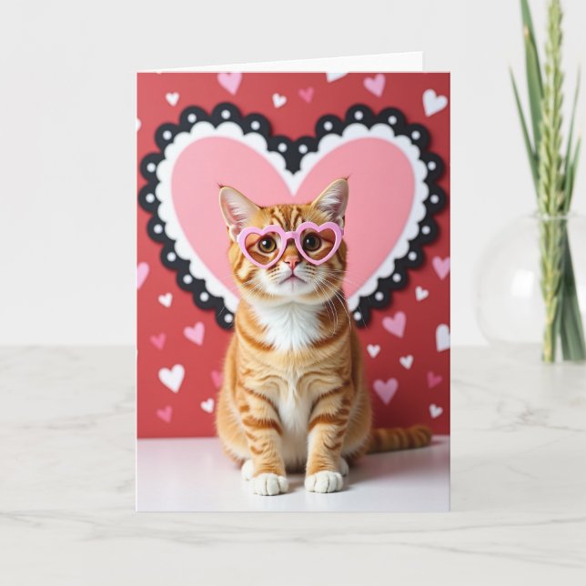 Cute Cat Valentines Heart Card (Front)