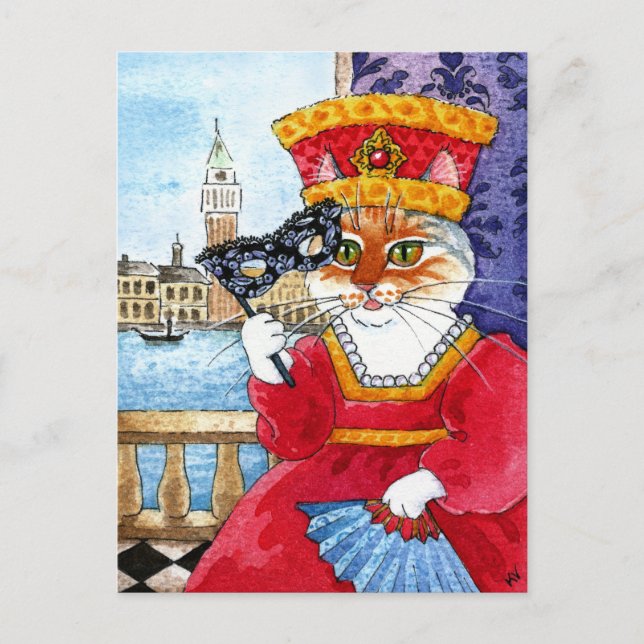 Cute cat Venice Carnival or Valentines postcard (Front)