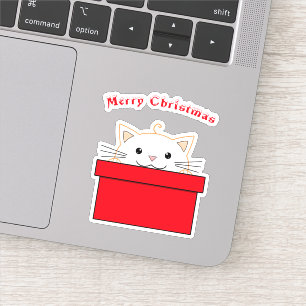 Cute Cat Vinyl Sticker   Merry Christmas Sticker