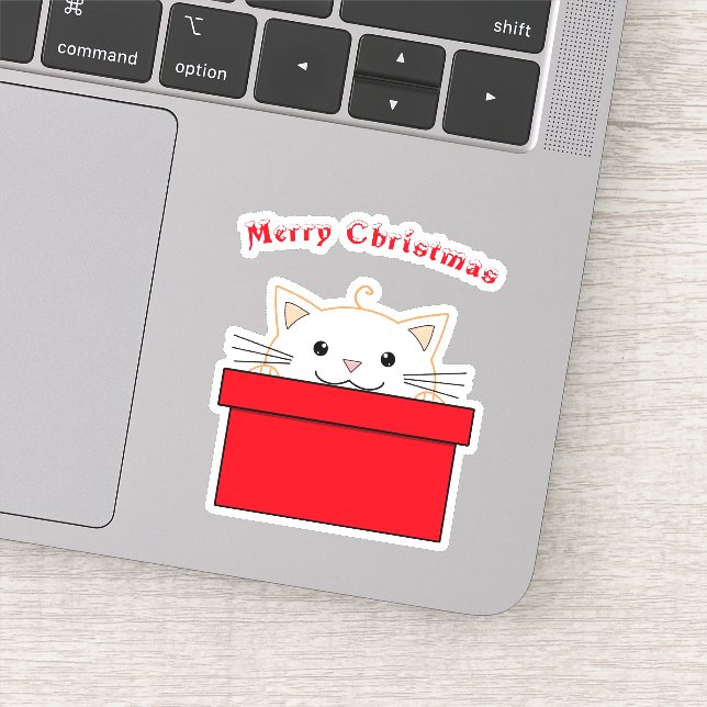 Cute Cat Vinyl Sticker | Merry Christmas Sticker (Detail)