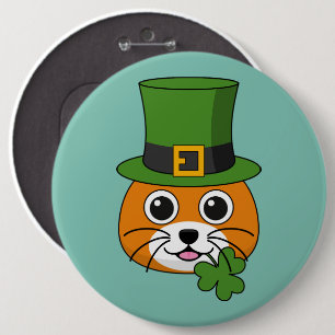Cute Cat w Green Hat and Shamrock St Patrick's Day 6 Cm Round Badge