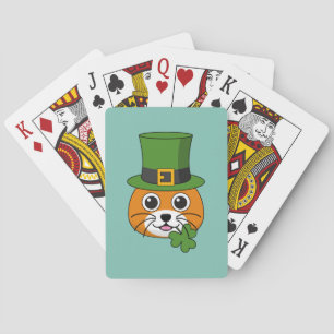 Cute Cat w Green Hat and Shamrock St Patrick's Playing Cards