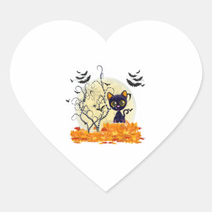 Cute Cat Waiting for Halloween Heart Sticker