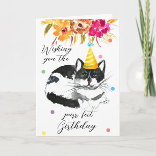 Cute Cat Watercolor Floral Funny Flower Humour Pet Card