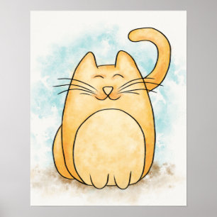 Cute Cat Watercolor Poster