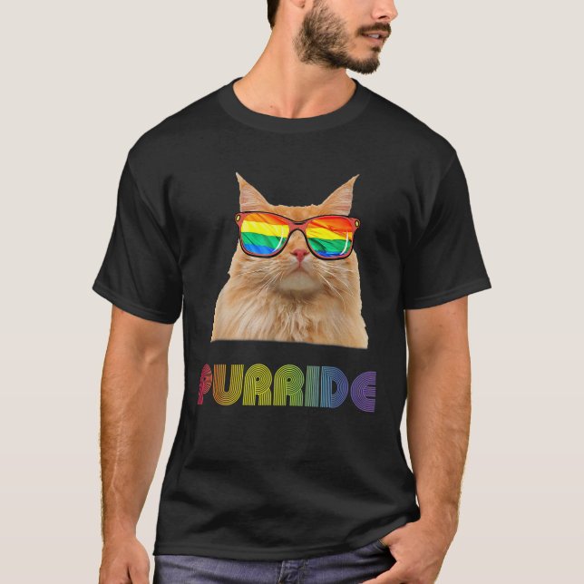 Cute Cat Wear Sunglass Gay Pride Women Men LGBT Ca T-Shirt (Front)