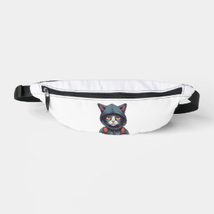 cute cat wearing a green hoody bum bags