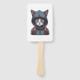 cute cat wearing a green hoody hand fan