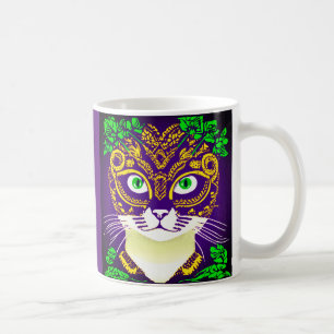 Cute Cat Wearing a Mardi Gras Mask Coffee Mug