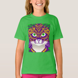 Cute Cat Wearing a Mardi Gras Mask T-Shirt