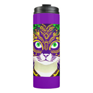 Cute Cat Wearing a Mardi Gras Mask Thermal Tumbler