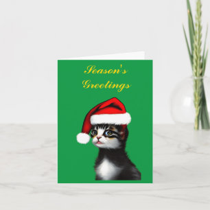 Cute Cat Wearing a Santa Claus Hat Blank Card