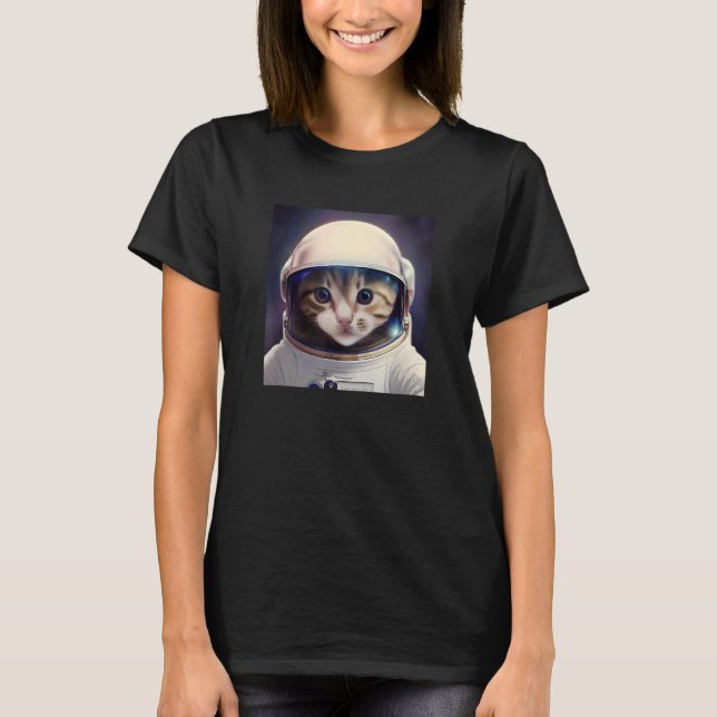 Cute Cat Wearing an Astronaut Helmet for Cat & Fel T-Shirt (Front)