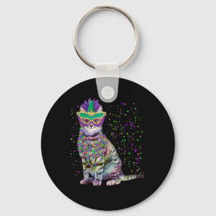 Cute Cat Wearing Carnival Mask Mardi Gras Cat Love Key Ring
