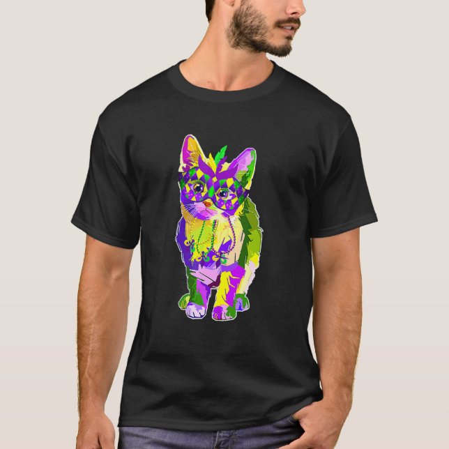Cute Cat Wearing Carnival Mask Mardi Gras Cat  S T-Shirt (Front)