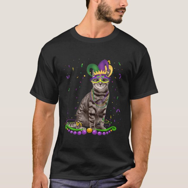 Cute Cat Wearing Carnival Mask Mardi Gras Dogs Lov T-Shirt (Front)
