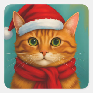 Cute cat wearing Christmas heart Square Sticker