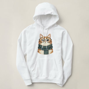 Cute Cat Wearing Glasses and Scarf – Cosy Hipster Hoodie