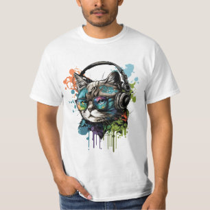 Cute Cat Wearing Glasses & Headset T-Shirt