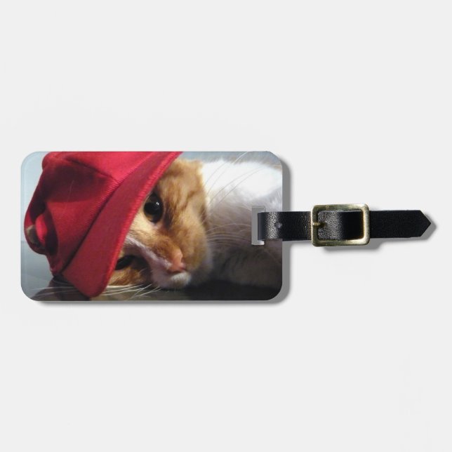 Cute Cat Wearing Red Cap Luggage Tag (Front Horizontal)