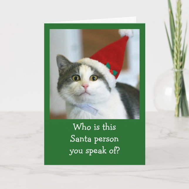 Cute Cat Wearing Santa Hat Holiday Card (Front)